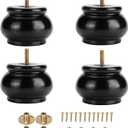 Maricome 2 Inch Black Wood Round Furniture Legs Predrilled M8 Bolt Replacement Bun Feet for Sofa Couch Cabinet Screw in Set of 4 (Height: 2.36 In/6CM)