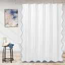 ORTIGIA White Blue Shower Curtain, Blue Scalloped Shower Curtain Coastal Pretty Aesthetic Waterproof Fabric Bath Bathroom Decor with Metal Hooks 72 W x 72 H Inch