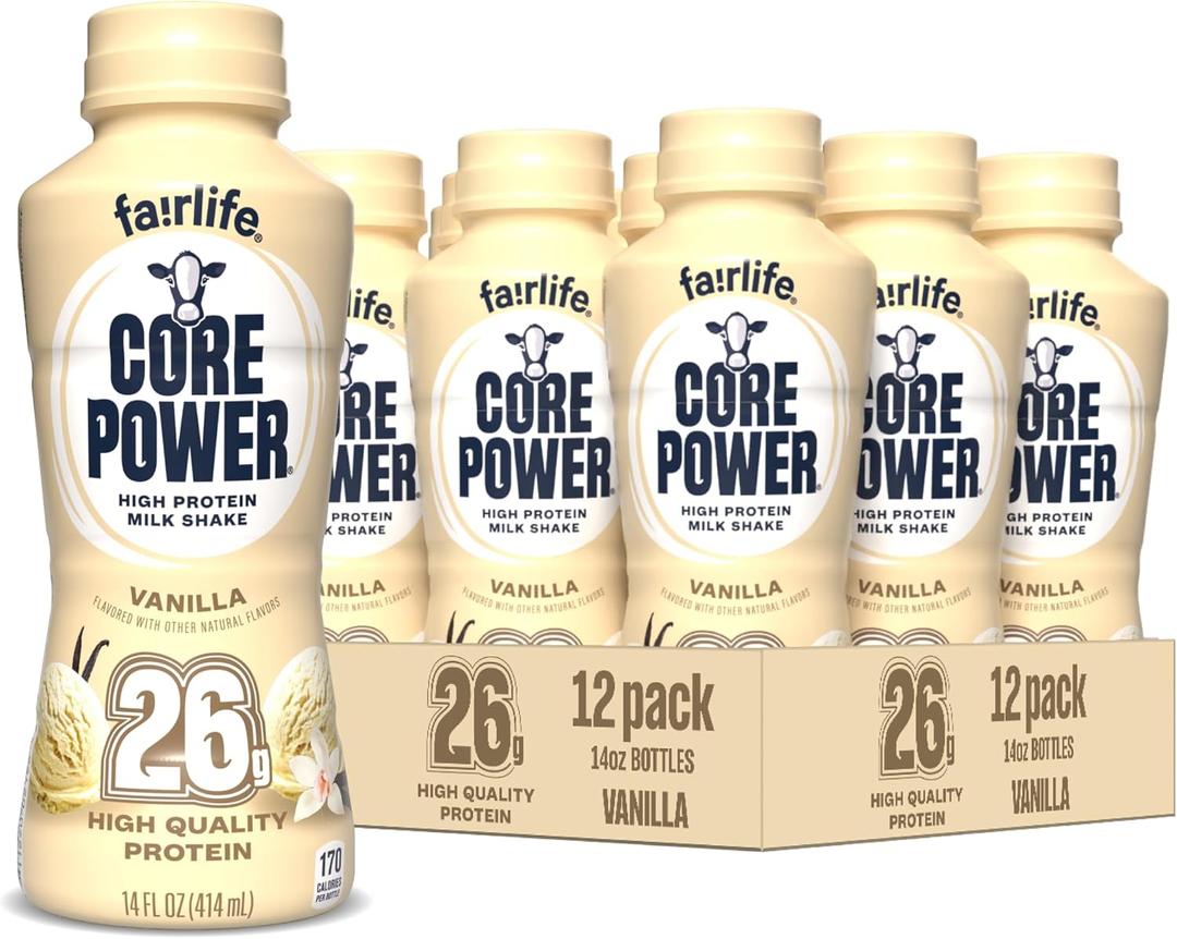 Core Power Protein Shake, Vanilla, 26g Bottle, 14oz, 12 Pack (EXP 07/07/27)