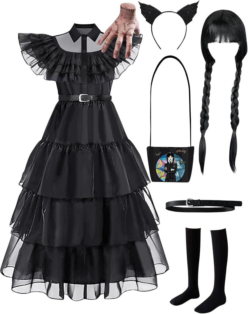 Black Costume Dress For Girls Kids Cosplay Dress Up Halloween Outfit Christmas Costumes Party (4-5 Years)