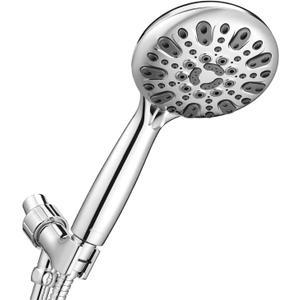 Handheld Shower Head, 6 Spray Setting High Pressure Shower Head with Brass Swivel Ball Bracket and Extra Long Stainless Steel Hose, Chrome, 5"