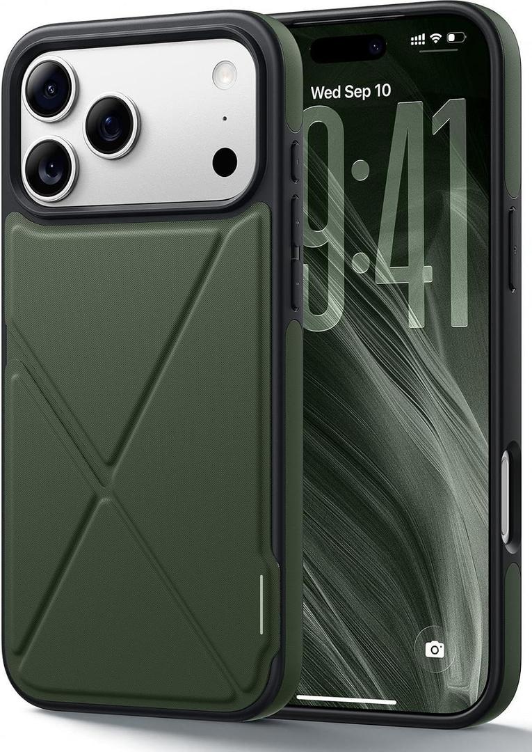 X Fold Stand for iPhone 17 Pro Max Case Compatible with MagSafe [Nano TechWoven] [16FT Military Grade Protection] Shockproof Anti-Slip, Slim for 17 Pro Max Case with Stand 6.9" - Green