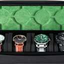 4 Slots Watch Travel Case Roll, Hard Watch Box Storage Organizer With Soft Foam Pillows, Fit Up To 55Mm Face Size Watch(Green Microfiber Lining)
