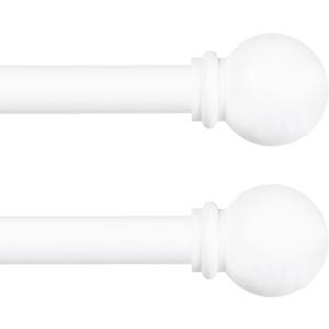 Kenney Chelsea Ball End Window Curtain Rod, Adjustable Curtain Rod for Windows 28 to 48 Inches, Extendable Curtain Rod Set, White Curtain Rod, Curtain Rods 2 Pack