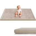 Baby Play Mat for Floor, 1.3'' Thick Memory Foam Tummy Time Mat - Super Soft Coral Velvet Nursery Rug with Non-Slip Backing, Crawling Rug for Toddlers/Infants, Yoga & Tatami Use, Oatmeal, 50''x50''