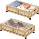 efluky 2-Pack Bamboo Under Bed Storage Containers with Wheels, Under Bed Clothes Storage Basket with Large Dust Bag, Rolling UnderBed Storage for Bedroom, Dorm and Basement, Nature (23.6''L x 16.54''W x 7.5''H)