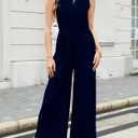 Gardenwed Women's Sleeveless Wide Leg Jumpsuit, Elegant Side Split High Waist Palazzo Pants Romper with Pockets Button Detail (L)
