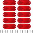 10 Pcs Front Reflector Oval Reflector with Mounting Hole, Driveway Trailer Reflectors with 20 Screws, Safety Reflectors for Fence, Gate, Posts, Garage, Car, Tunnels, Mailbox (Red, 4.45" * 1.96")