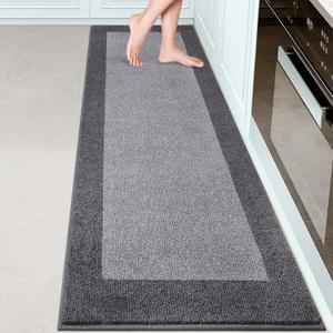 Machine Washable Kitchen Rug 24" x 84", Non Slip Kitchen Mat for Floor, Absorbent Entrance Runner Rug for Bedroom, Hallway, Bathroom, Door (Roll Packing) (Grey)