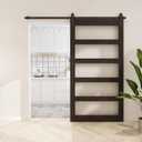 BARNSMITH 48in x 96in Glass Barn Door and 8FT Sliding Door Hardware Included, 5-Panel Frosted Glass Sliding Barn Door, Solid Wood Covered with Water-Proof PVC Surface, Easy Assembly, Brown