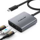 Lemorele USB-C to USB-C Video Splitter, Dual Monitor Expander with 4K@60Hz DP Alt Mode, 100W PD Charging, Compatible with Laptop, AR Glasses, Portable Monitor, Steam Deck & More Type-C Devices
