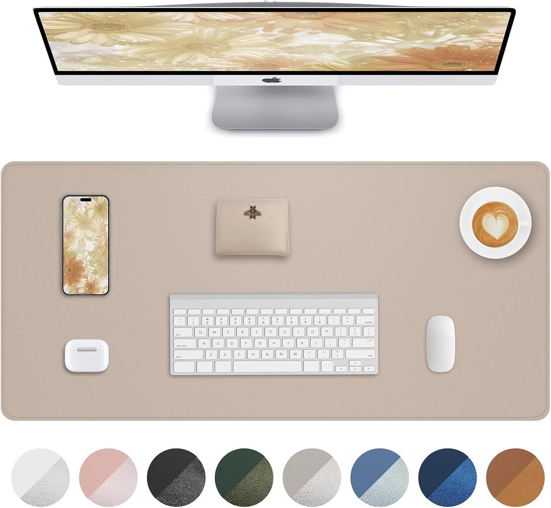 Non-Slip Desk Pad, Desk mat, Large Mouse Pad, Office Desk mat, Waterproof PU Leather Desk Blotter Mat, Laptop Desk Pad, Desk Writing Pad for Office and Home (Beige, 24" x 13.7")