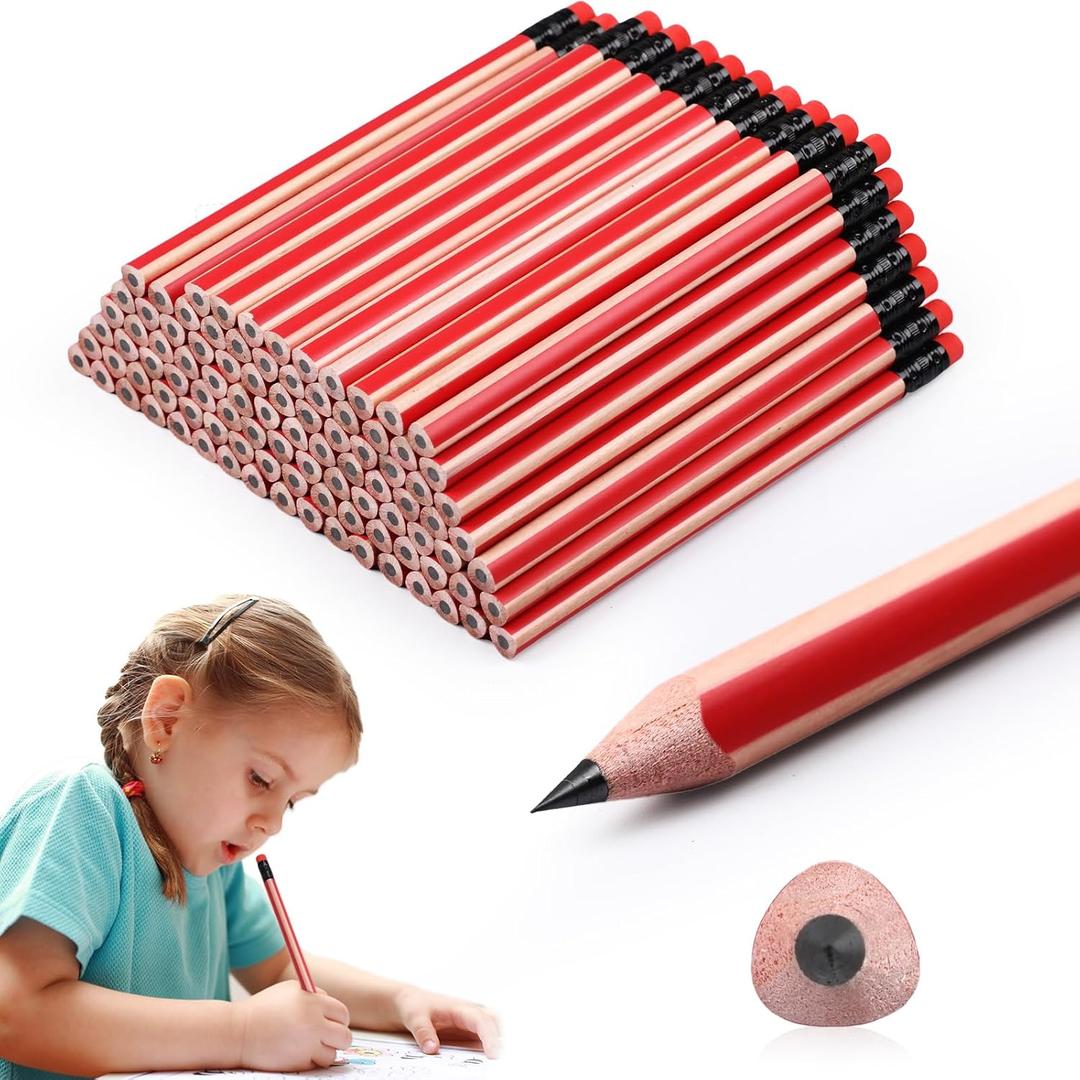 Seajan 96 Pcs 2b Jumbo Pencils, Big, Fat, Thick, Triangular Grip 7 Inch Large Pencils Refill with Eraser for Beginners Office Christmas Gifts(Red)