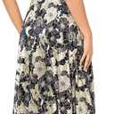 Betsy & Adam Women's Betsy & Adam Women's V-Neck Chiffon Embroidered Applique Bodice Short Sleeve Flowy Floor Length Dress, Navy Blue/Gold, Size 4 