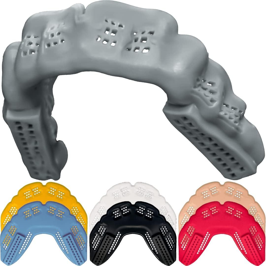 Bulletproof: Worlds Thinnest Most Breathable Mouthguard is 3X Stronger! BJJ Lacrosse Football Basketball MMA Wrestling Hockey Rugby Boxing Men Sports Mouth Guard Grinding Teeth Adult Youth Braces (Dolphin Gray)