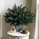 Ivydale 17Pcs Faux Pine Branches Norfolk Stem for Christmas Decoration, Artificial Greenery Plants Pine Needles with Pinecones for Table DIY Home Winter Indoor Vase Real Touch Christmas Decorations