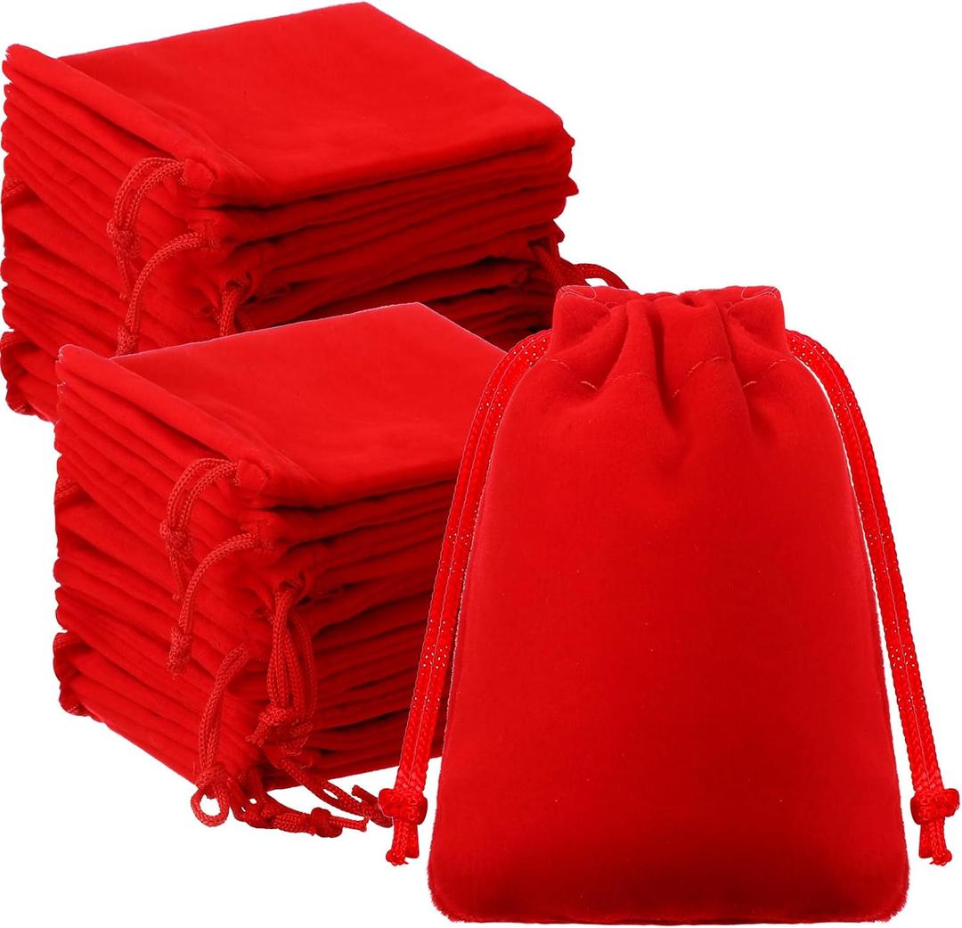 Sweetude 100 Pieces Velvet Drawstring Bags Jewelry Pouches for Christmas 2.76 x 3.54 Inches Wedding Mini Gift Bags for Christmas, Party Favors(Red)