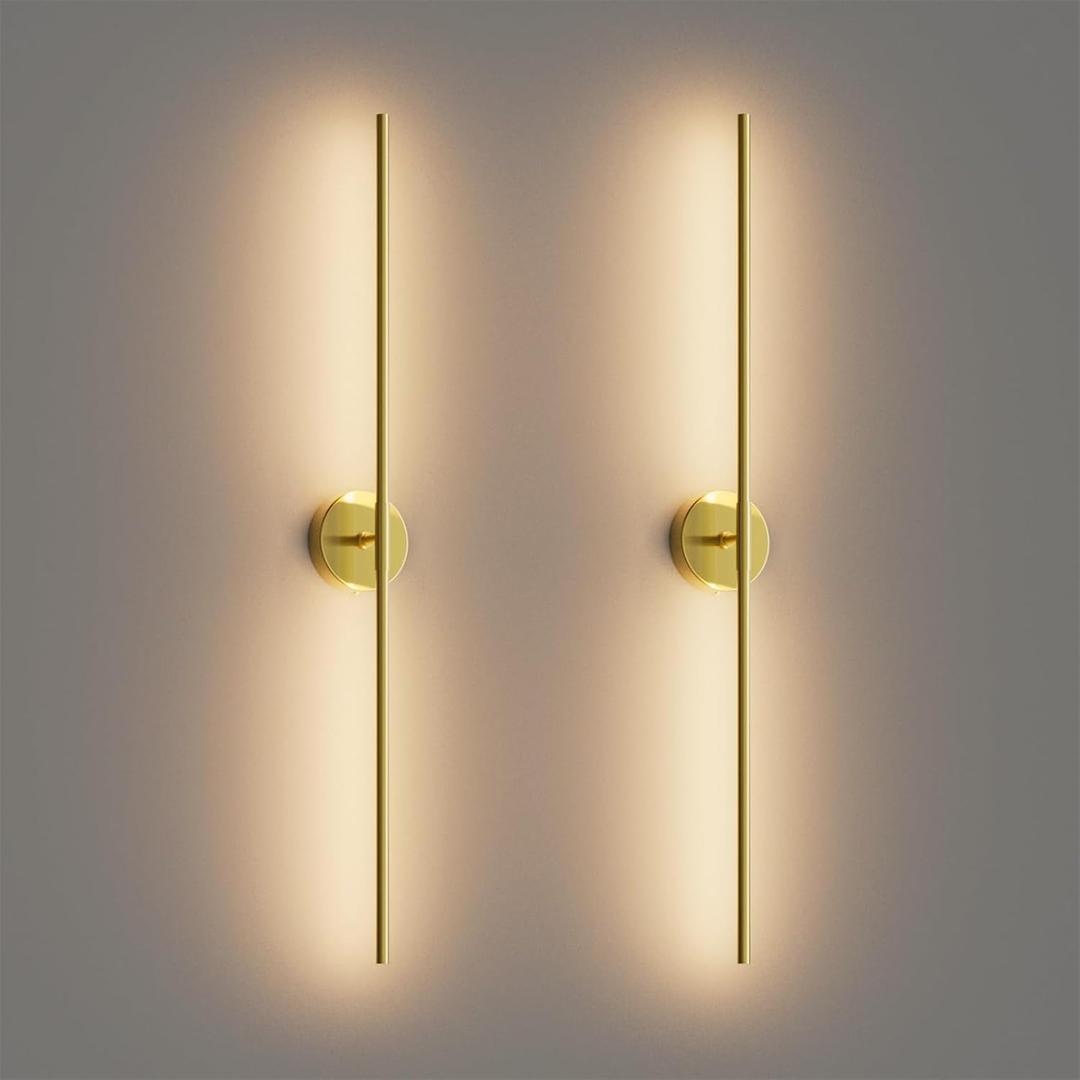 40Inch Hardwired Gold Wall Sconces Set of Two,360 Rotate Modern Linear Wall Light 30W Gold Vanity Light 3000K for Bathroom, Living Room(2 Pack)