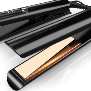 Titanelli 2 in 1 Titanium Hair Straightener and Curler | 100% Pure Ti-Thermal Technology Flat Iron | 1-Inch Professional Styling | in Black, Gold, and Pink (Black)