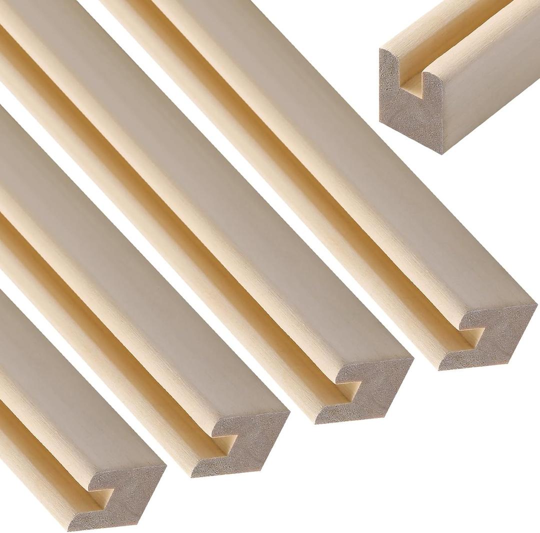 Sintuff 4 Pack 36" U-Channel Framing 1/4'' Inside Dimension Wooden Poplar U-Channel for Stained Glass Projects for Dly Glass Windows & Crafts & Photo Frame