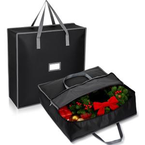 SATINIOR 4 Pack Christmas Wreath Storage Container Card Slot Durable Handles and Double Zipper Storage Container Large Square Gift Bag Organizer for Holiday Xmas Garland Decoration (Oxford,24 Inches)