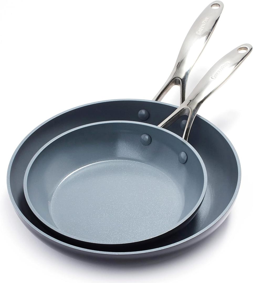GreenPan Valencia Pro Hard Anodized Healthy Ceramic Nonstick 8" and 10" Frying Pan Skillet Set, PFAS-Free, Induction, Dishwasher Safe, Oven Safe, Gray