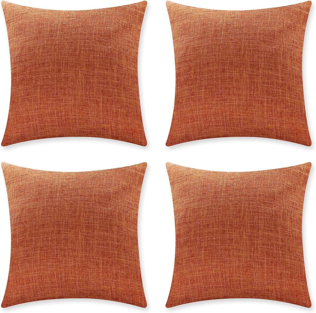 Home Brilliant Set of 4 18x18 Throw Pillow Covers Orange Decorative Pillow Covers for Office Living Room Couch Car Lined Linen Throw Pillow Cases, 18 x 18 Inch, Orange