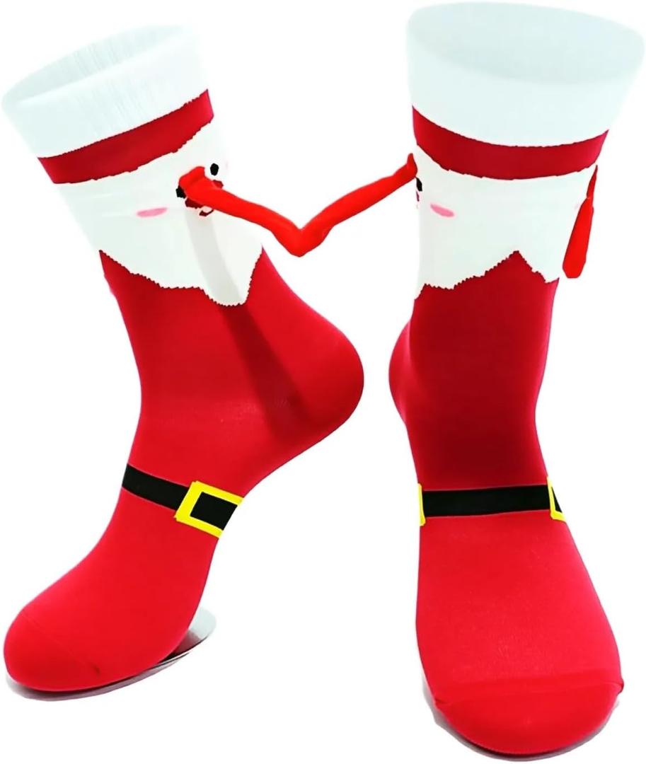 2 Pairs Funny Holding Hands Christmas Socks Magnetic Holding Hands Socks Xmas Gifts for Women and Men The perfect choice for New Year gifts