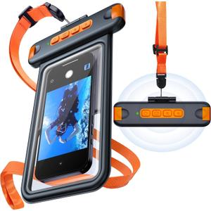 Bluetooth Remote Shooting IP68 Universal Waterproof Phone Pouch, Lag-Free Underwater Photography for Snorkeling & Diving, Fits 8.5" Phones (iPhone 17 Pro Max, Galaxy S26 Ultra), Black