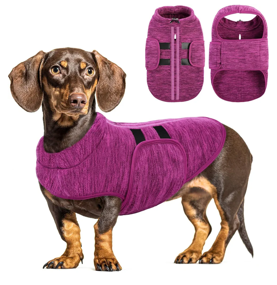 Queenmore Small Dog Sweaters, Soft Fleece Vest Pullover Dog Jacket with Leash Hole, Warm Winter Dogs Clothes Cold Weather Doggy Dachshund Sweater for Small Doggy Cats Boy or Girl (Cationic Berry, S)