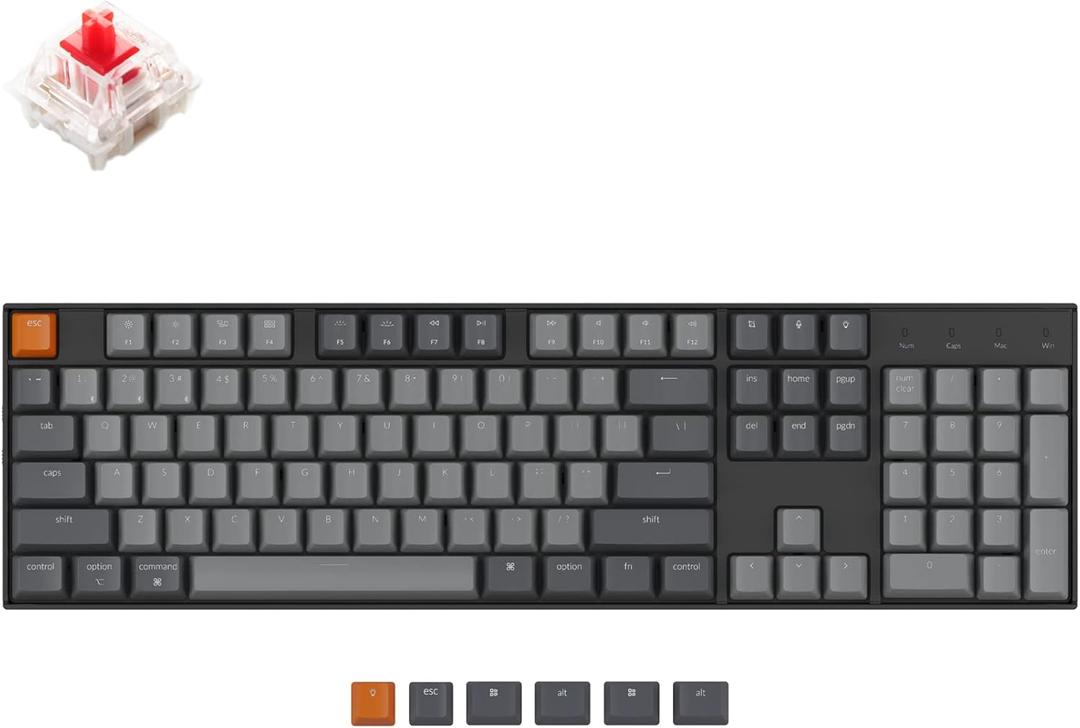 Keychron K10 Full Size 104 Keys Bluetooth Wireless Mechanical Gaming Keyboard for Mac Windows K Pro Red Switch, Multitasking/White LED Backlight/USB C Wired Computer Keyboard