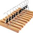 HOUSE DAY Wooden Pants Hangers 10 Pack, Non Slip Wood Skirt Hangers, Wood Clamp Hanger for Pants, Jeans, Slacks, with 360 Swivel Hook (Natural)
