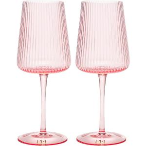 Paris Hilton Ribbed Wine Glass, Elegant Fluted Glassware, Perfect for Red Wine or White Wine, 1 18-Ounce, Pink