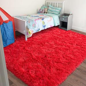 Rugs for Bedroom 4x6, Soft Shaggy Modern Shag Area Rug for Living Room, Upgrade Non-Slip Plush Fluffy Carpet for Kids Boys Girls Room Home Decor Aesthetic, Red