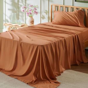 Bedsure Queen Sheet Set - 4 Pieces Soft Queen Size Sheets - Breathable & Cooling - Hotel Luxury - Easy Care Polyester Microfiber Bedding for Kids, Women, Men, Terracotta