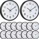 Inbagi 12 Pcs Wall Clock Small Silent Non Ticking Modern Clocks Round Easy to Read Battery Operated Decorative Quartz Clock for Home Bedroom Kitchen Bathroom Living Room School Office (Black,10 Inch)
