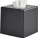 Tissue Box Cover, Square Facial Tissue Holder Storage for Bathroom Vanity, Countertops, Dressers, Night Stand, Parlors and Offices - Black