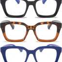 DXYXYO Oprah Style Reading Glasses for Women Blue Light Blocking Men Oversized Square Computer Readers 3 Pack Retro Fashion, 3.75 Magnification (Black+leopar+blue)