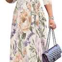 Plus Size Maxi Dress for Women V Neck Flowy Dresses with Pockets for Wedding Guest Church L