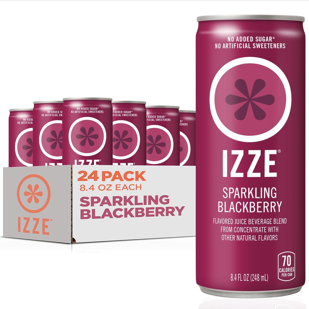 IZZE Sparkling Water Juice Beverage Blend, Blackberry, No Sugar Added, 8.4 FL OZ, 24 Cans BBD: 09/06/2025
