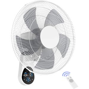 Mirdred Wall Mount Fan, 16 Inch 5 Blades 5 Speeds Wall Fan with Remote Control, 90 Degree 8 Hour Timer Oscillating Fan for Bedroom Home Kitchen Gym Yoga Pilates Studio Glass Sunshine Room (White)