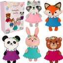 Cymbana Kid Sewing Craft Kit to Make a Friend for Beginner Felt Craft Learn to Sew, Panda Fox Bunny Raccoon Bear 5 Animals