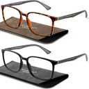 Madison Avenue 2 Pack Classic Square Blue Light Blocking Reading Glasses for Men, Sport Computer Readers Glasses Anti Glare
