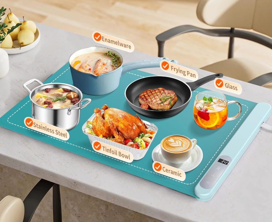 Food Warming Mat with Heat-Resistant Pad, 26X15 Inch, 6-Level Temp 6-Hour Timer, Child Lock Safety, Food Warmer Chafing Dishes for Buffet.