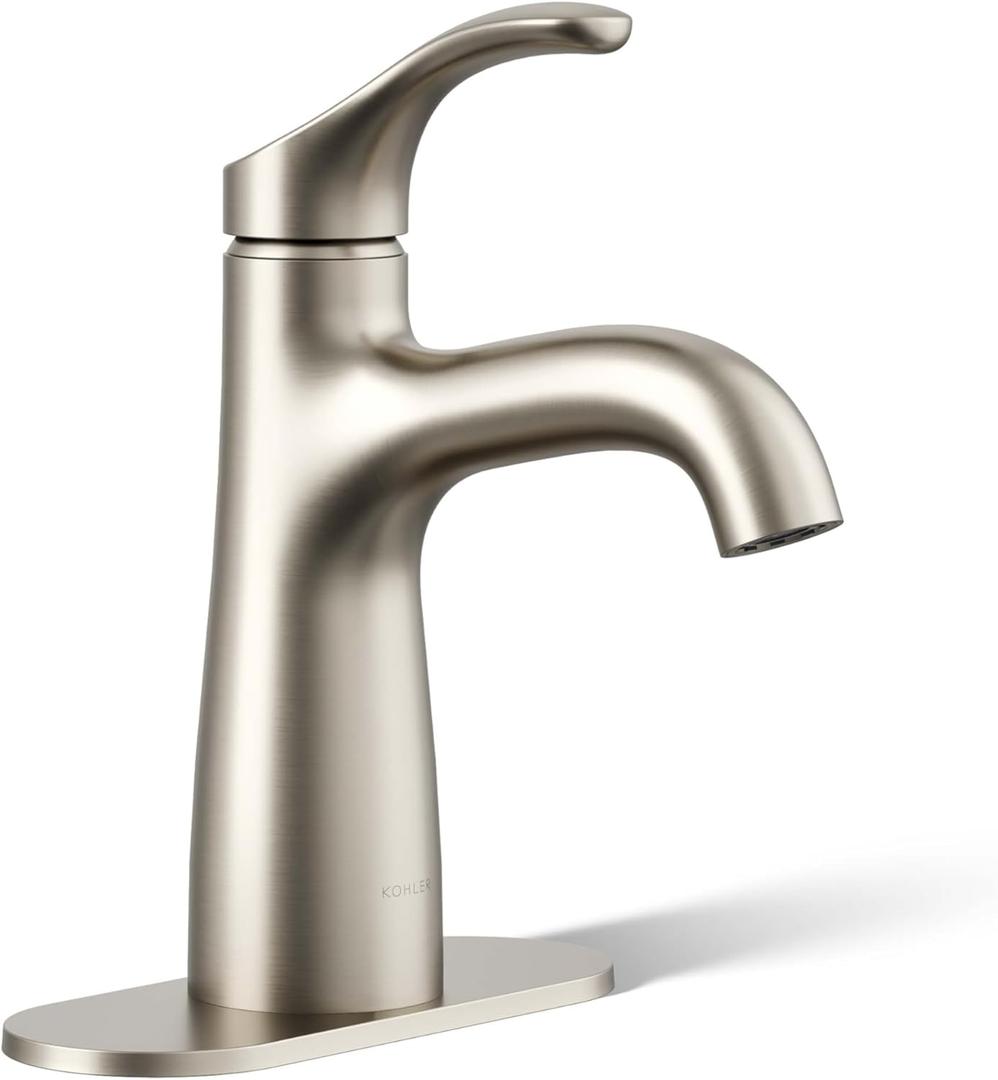 Kohler 27389-4-BN Simplice Bathroom Sink Faucet, 1 Hole, Single-Handle Bathroom Faucets with Clicker Drain, 1.2 gpm, Vibrant Brushed Nickel