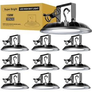 10 Pack UFO LED High Bay Light 150W, 16500Lm 5000K High Bay Shop Lights UL Listed with US Hook and U Bracket Mounting, Waterproof Commercial Plug & Play Lighting for Warehouse Factory Barn Shop Garage