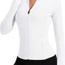 Rapbin Women's Full Zip Workout jackets Runing Slim Fit Athletic Tops With Thumb Holes (X-Large, White)