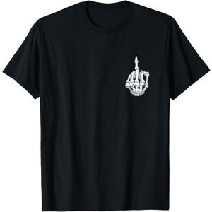 Funny Halloween Middle Finger Skeleton Hand Skull Adult Gift T-Shirt (Small, Black)