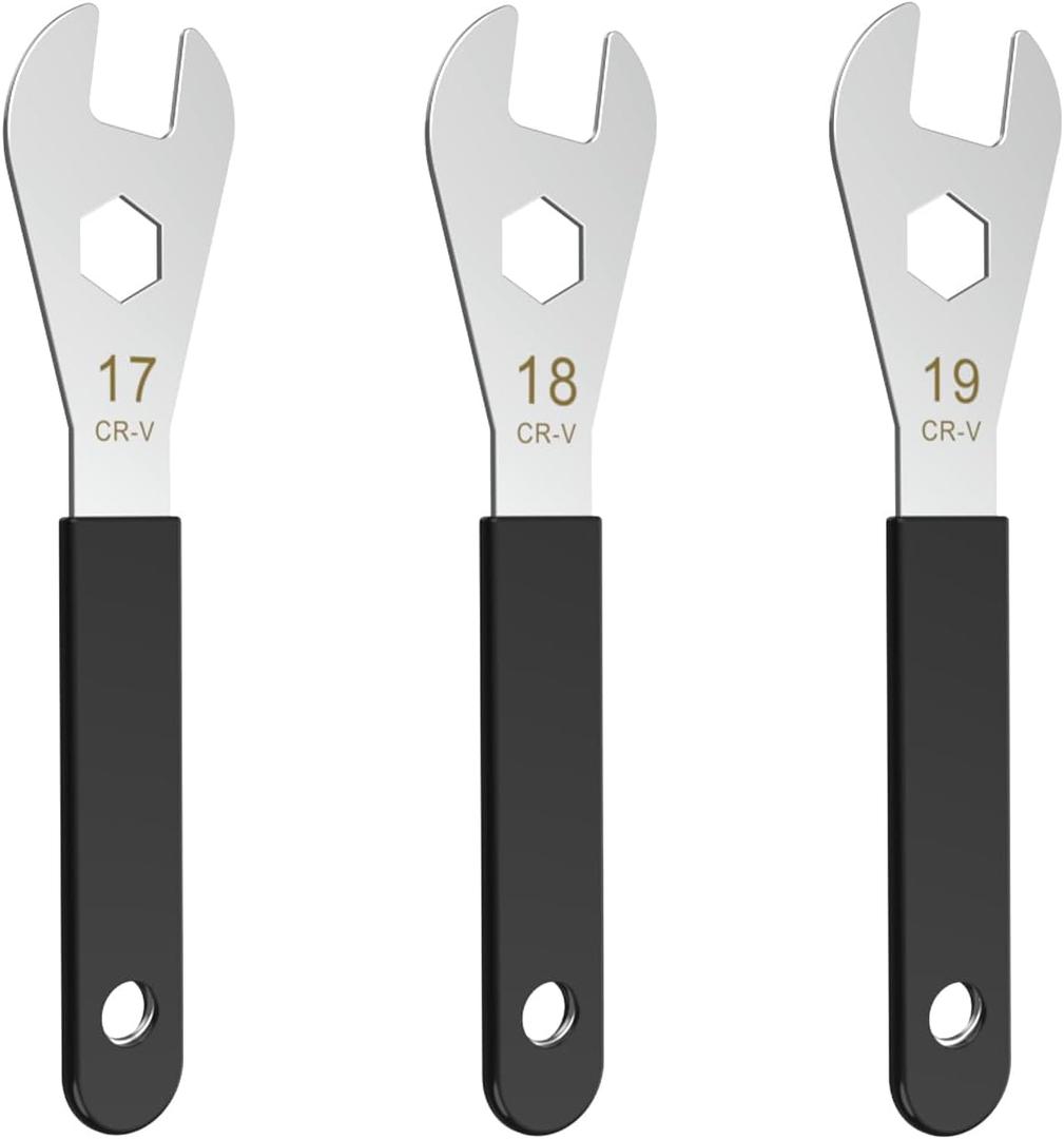 3 PCS Thin Hub Cone Wrench Set, Cr-V Steel + Ni-Cr Plating Super Hard Bicycle Wheel Hub Axle Nut Install Remover Tool, 0.08in/2mm Ultra-Thin 17-18-19mm Wrench Set for Home Bike Car Repair