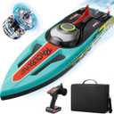 TOPCHOIC Brushless RC Boat 40+MPH, Remote Control Boats for Adults Kids, 19" Big Racing Boat for Salt Water Lake River with Self-Righting, LED Lights, Fishing Function Fast High Speed with Carry Bag